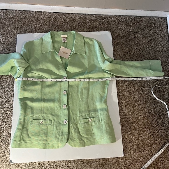 Covington Blazer Lime Linen Blend Collared Button Down 3/4 Sleeve Jacket size 12 - Picture 9 of 10
